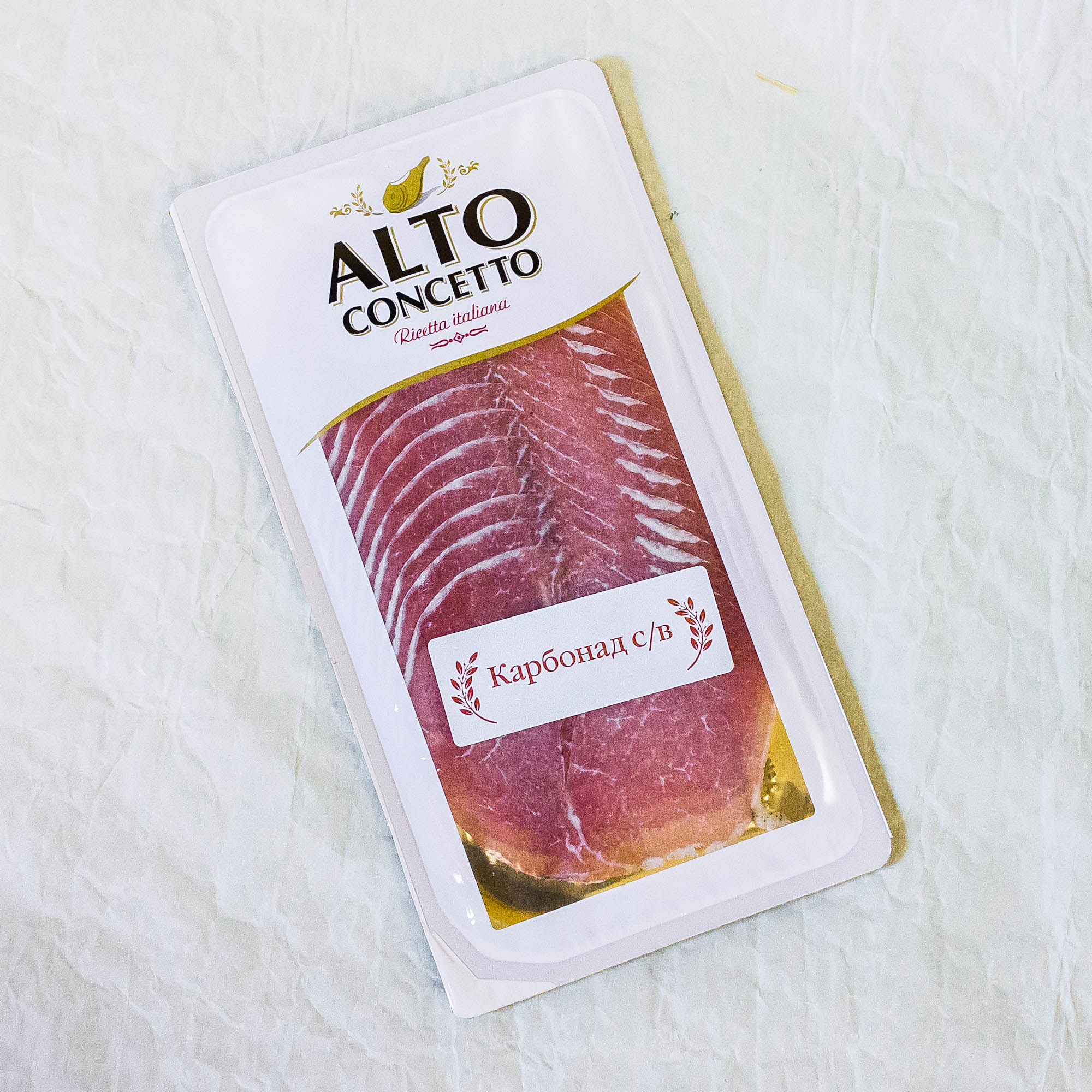 8669782df5dd11e78dd9408d5cf37283_2ee1c6b5945b11eaa1e0b42e998bc429 Мясной продукт ALTO CONCETTO Карбонад сыровяленый нарезка 100гр — изображение 1